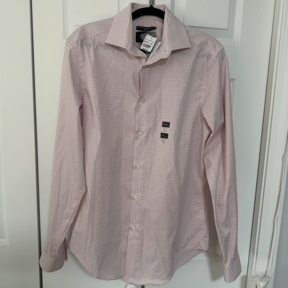 Awearness Kenneth Cole Slim Fit Dress Shirt Pink White Check 15.5 34/35 M NEW